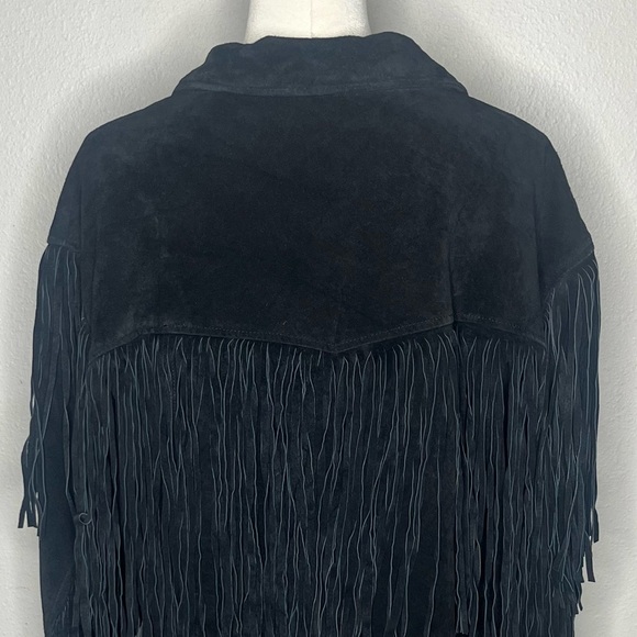 Vintage Leather Gallery Black Suede Trim Button Down Jacket Western Cowboy - Picture 6 of 7